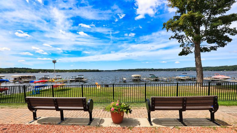 View of Chautauqua Lake from Bemus Point, New York.