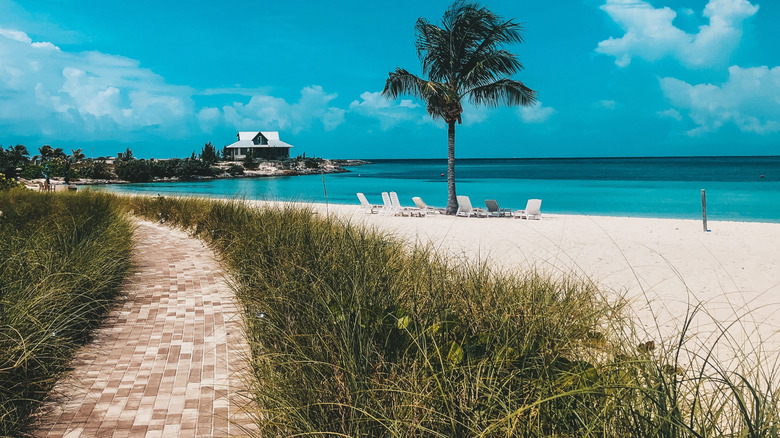 Walkway and beach on Chub Cay, Berry Islands, Bahamas