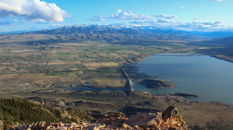 Aerial view of the Wapiti Range in Wyoming during the day.