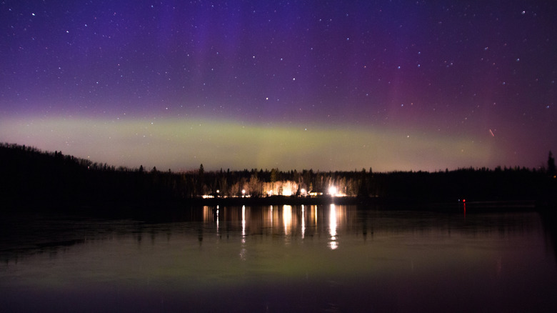 Purple/green northern lights over Lake Superior