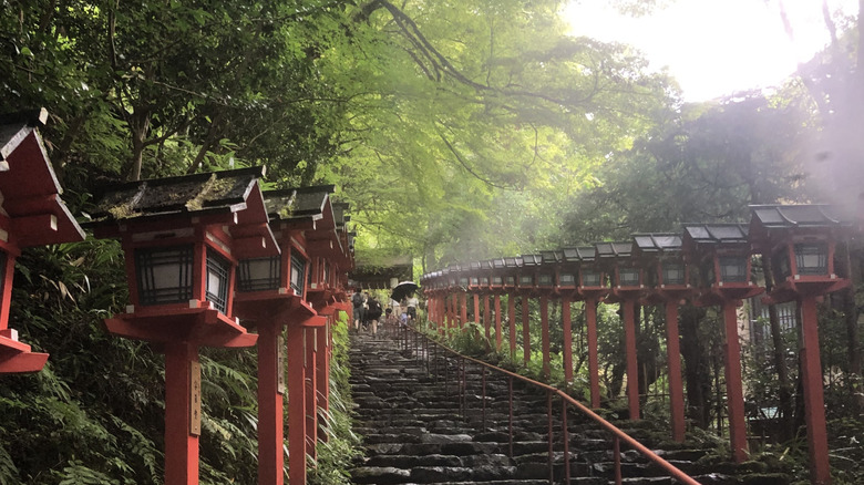 Torii gates at Kifune Shrine, Kyoto, Japan.