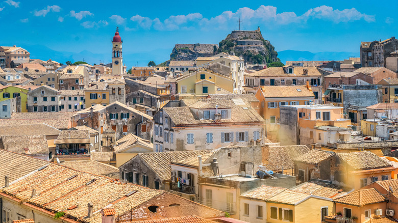 View of rooftops in Old Town, Corfu, Greece