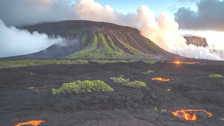 Molten lava near Kilauea in Hawaii on a sunny day
