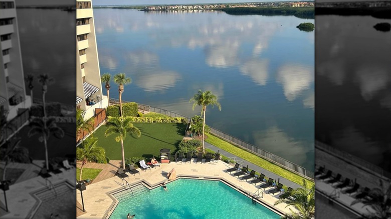 A view of the DoublTree pool overlooking Tampa Bay