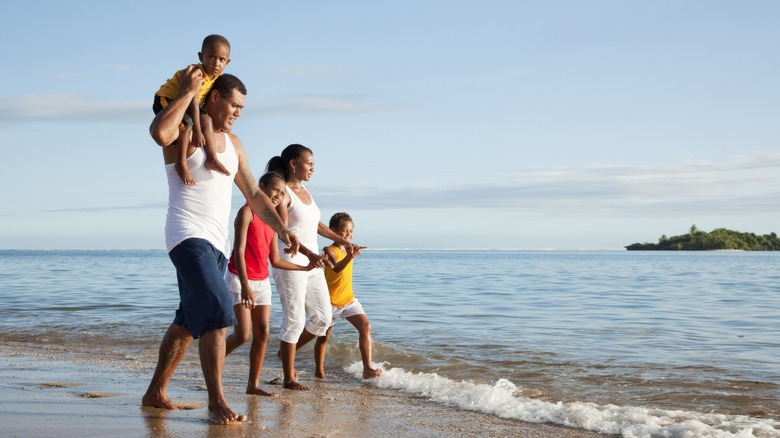 family on beach