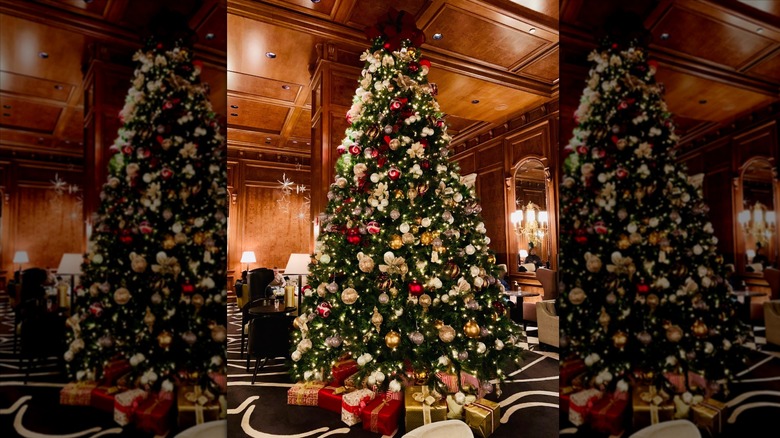 Christmas tree inside the Ritz-Carlton Central Park lobby