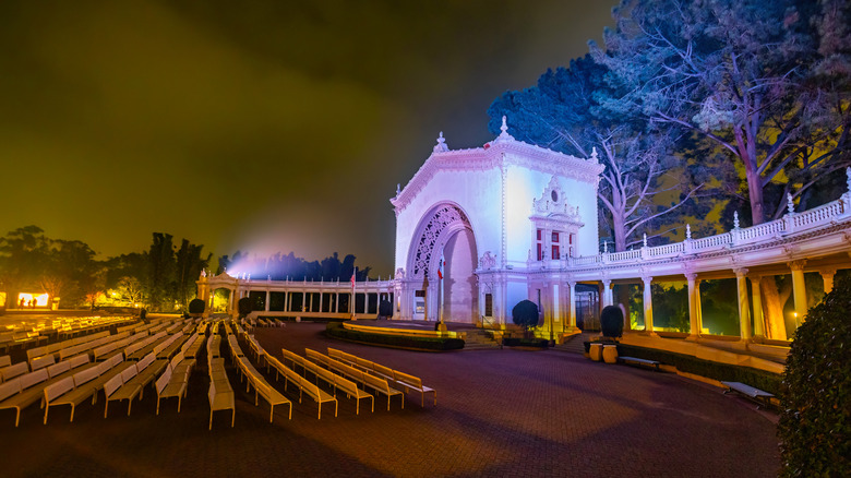 The outdoor concert venue, Spreckels Organ Pavilion in Balboa Park at night