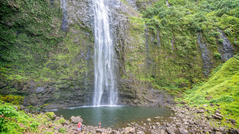 Tourists swim at Hanakapi'ai Falls