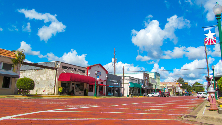 Red brick road in downtown Mineola, Texas
