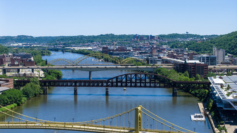 Bridges stretch across the Allegheny River in Pittsburgh