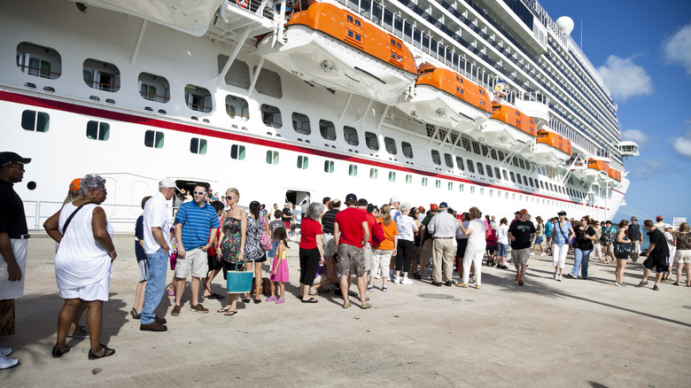 Passengers queueing for cruise ship