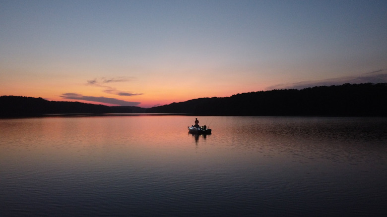 Boat on Highlandtown Lake at sunset