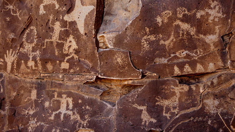 Ancient petroglyphs at the La Cieneguilla Petroglyphs Site in New Mexico