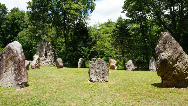 Giant stones propped up in a circle at Columcille Megalith Park in Pennsylvania
