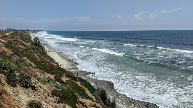 The shoreline at South Carlsbad State Beach, California