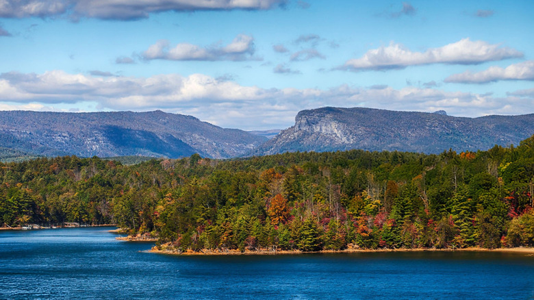 View of Lake James with Blue Ridge Mountains in distance