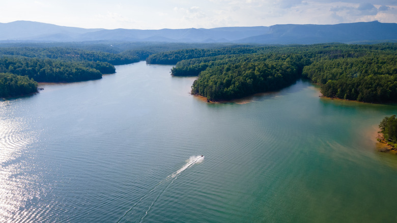 A boat on Lake James in North Carolina
