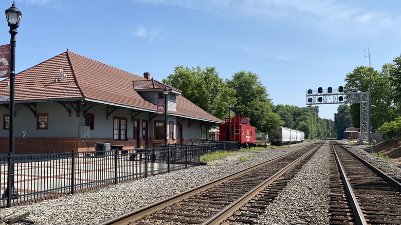 Railroad tracks in front of the old Cornelia Depot in Cornelia, Georgia
