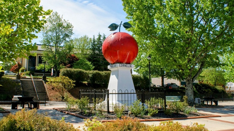"The Big Red Apple" statue in downtown Cornelia, Georgia