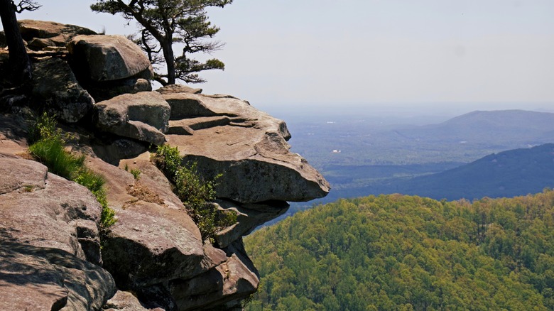 Granite outcrop above forested mountain landscape Mount Yonah Georgia