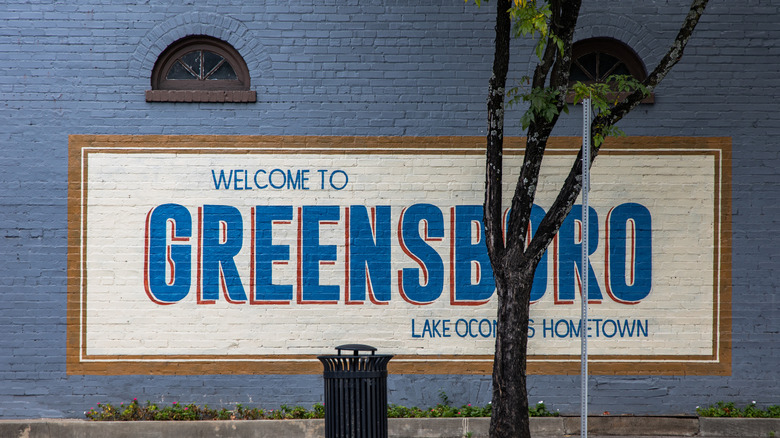 A sign welcoming people to Greensboro, Georgia.