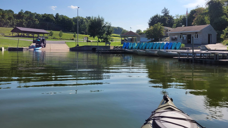Kayaks on a lake in William H. Kain County Park.