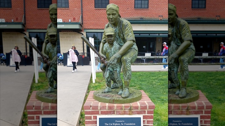 A statue of Cal Ripkin in Aberdeen, Maryland outside Ripkin Stadium
