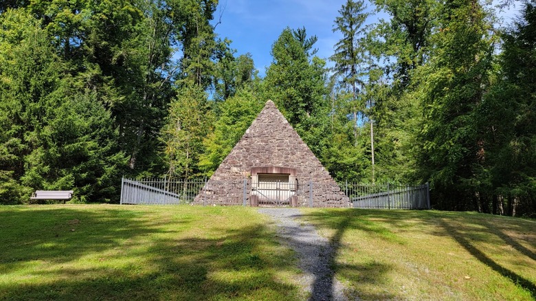 A pyramid-shaped memorial at Buchanan's Birthplace State Park.