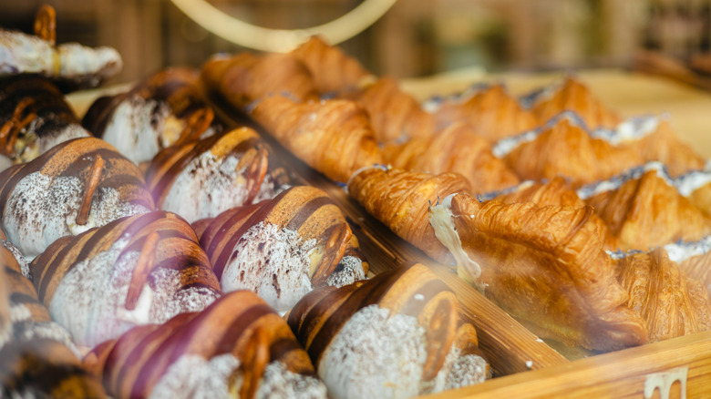Pastries in a bakery case