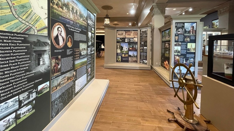 The interior of the Great River Road Museum with informational exhibits