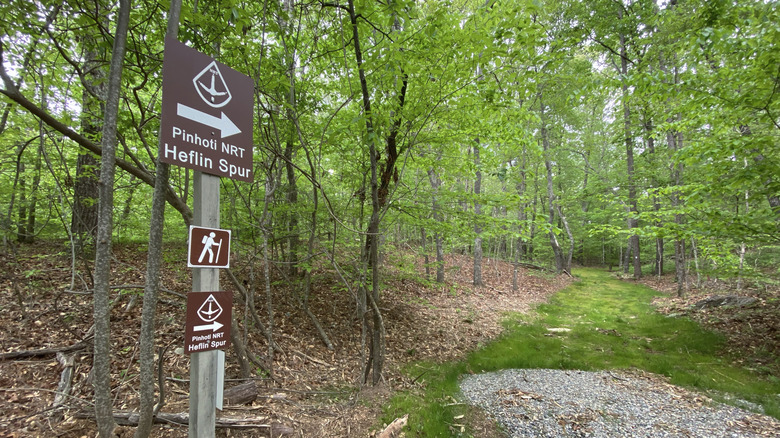 A sign pointing in the direction of the Pinhoti Trail Heflin Spur
