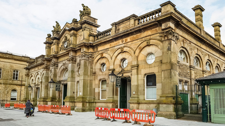 The facade of Accrington Market Hall in Northwest England