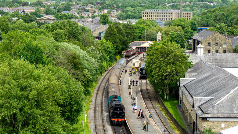 Aerial view of Rawtenstall Station in Rossendale, England