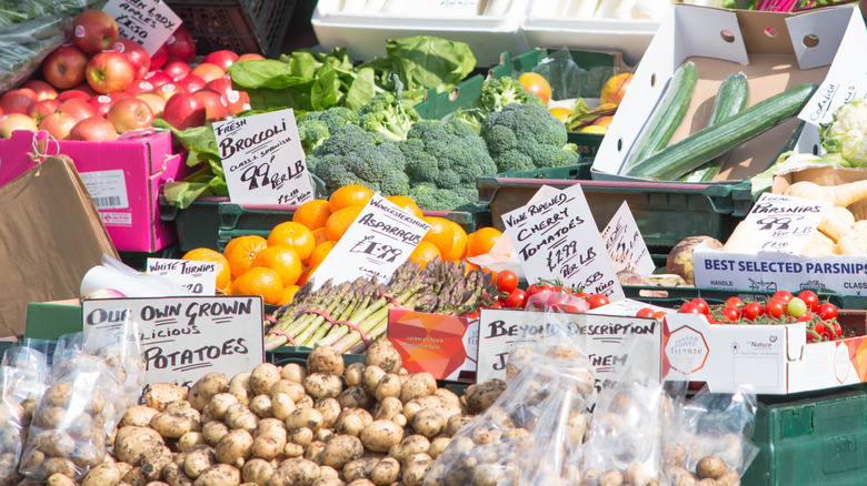 A fruit and vegetable booth at the Clitheroe Market