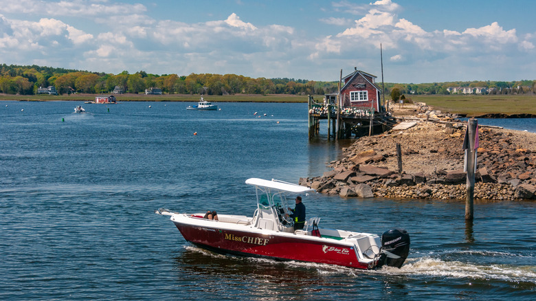 Boat on the water outside Marshfield, MA.
