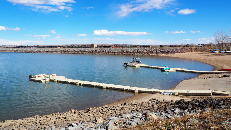 Boulder Reservoir shot with two boat docks