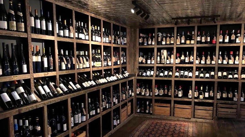 Wines displayed in Gardener & Beedle, shop in Tisbury, Wiltshire, UK