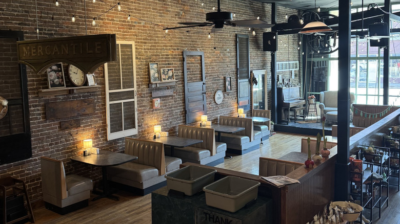 Booths inside Great Dave's Coffee Company in Monett, Missouri