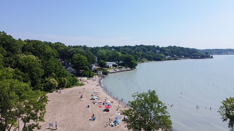 Aerial view of the sandy beach at Port Stanley, Ontario