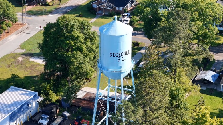 Aerial view of water tank in St. George, South Carolina