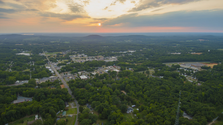 Aerial view of Denton at sunrise/sunset