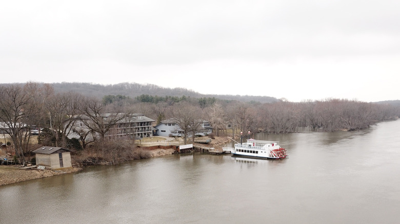 Aerial photo of the Pride of Oregon paddle boat on the Rock River in Illinois