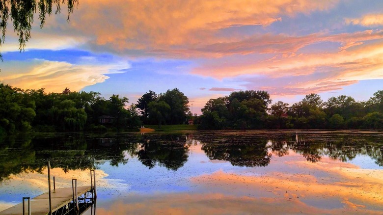 Whitewater Lake, Wisconsin, during sunset, with the colors reflecting in the water