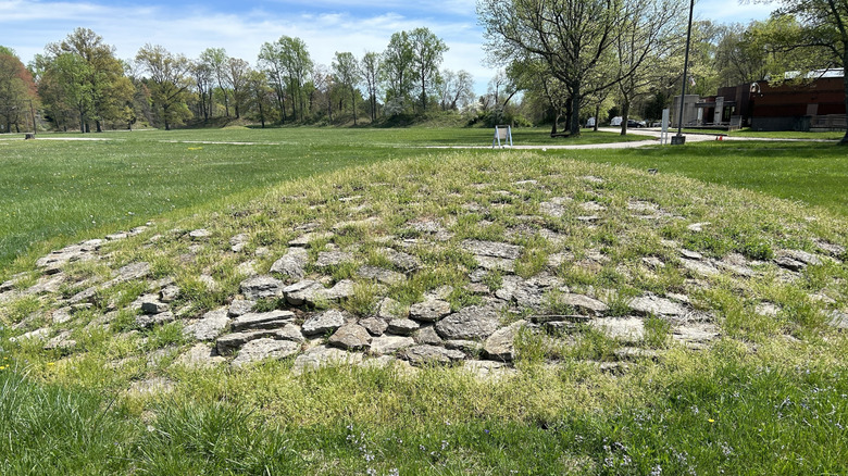 A stone-capped mound at Fort Ancient Earthworks in Ohio