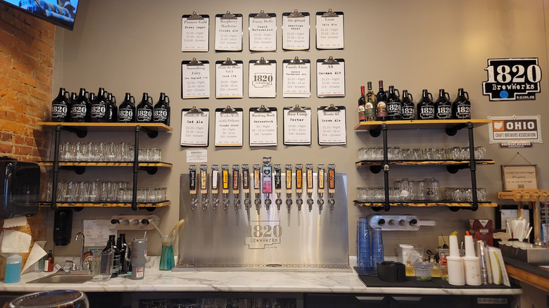 Beer bottles behind the bar at 1820 BrewWerks in Kalida, Ohio