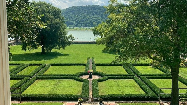 View over the gardens and Ohio River from the Lanier Mansion