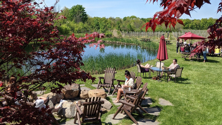 Chairs on the lawn at Hundley Cellars winery near Madison, Ohio