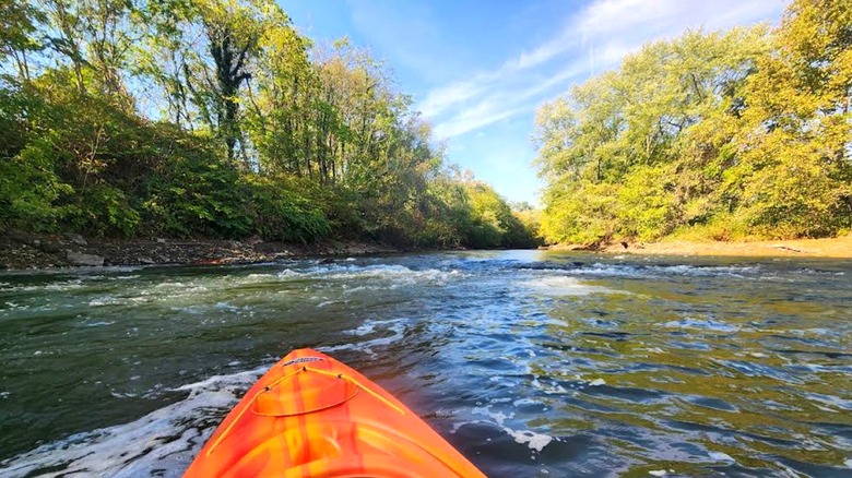 Kayak in Mahoning River near Packard Park in Warren, Ohio