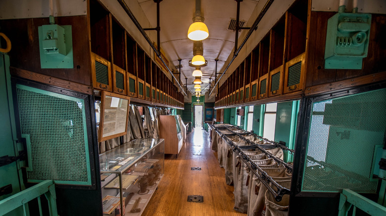 inside a train car at the Mad River and NKP Railroad Museum in Bellevue, Ohio