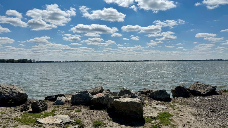 rocks, water and sky at Indian Lake in Ohio